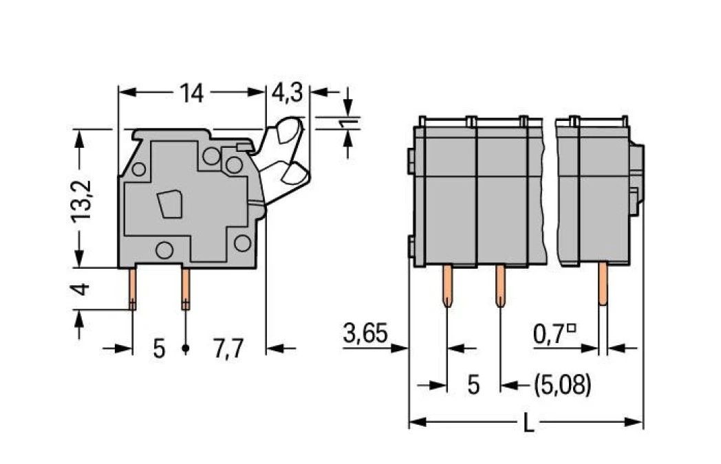 Listwa zaciskowa do płytek drukowanych 20‑biegunowa pomarańczowa raster 5/5,08mm 255‑420/000‑012 /10szt./ - obrazek 2