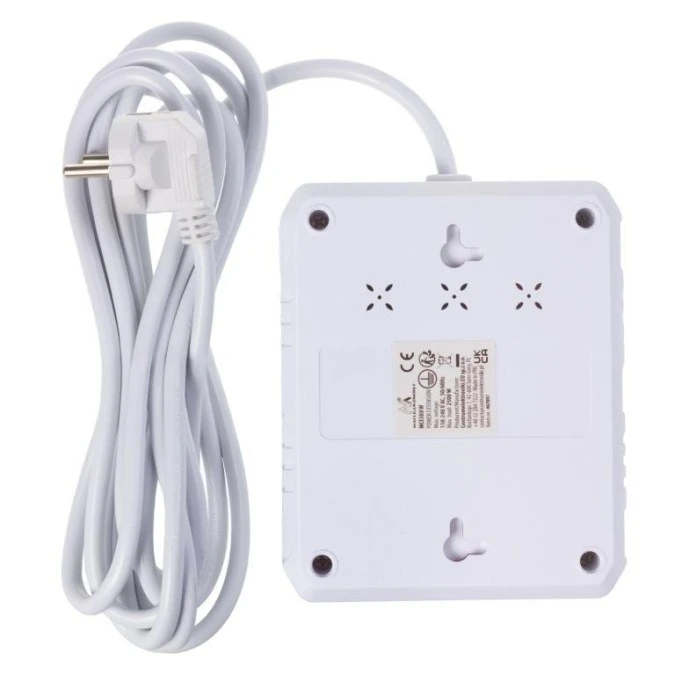 Listwa zasilająca Maclean, przedłużacz 2 gniazda + 3xUSB, 110‑240V AC 50/60Hz, 2.1A max 2500W, 3 m, biała, MCE388 W - obrazek 3