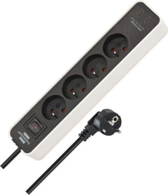 Listwa zasilająca Ecolor 4‑gniazda 230V + 2xUSB‑C biało‑czarna 1,5m H05VV‑F3G1,5 1153244126 - obrazek 1