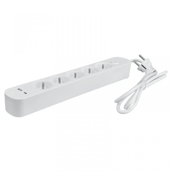 Listwa ochronna DPM z wyłącznikiem ‑ 5 gniazda AC, 1x USB‑A, 1x USB‑C 1,5M biała