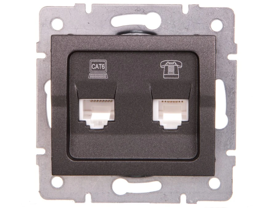 LOGI Gniazdo teleinformatyczne (RJ45 Cat.6+RJ11) Grafit 25290 - obrazek 1