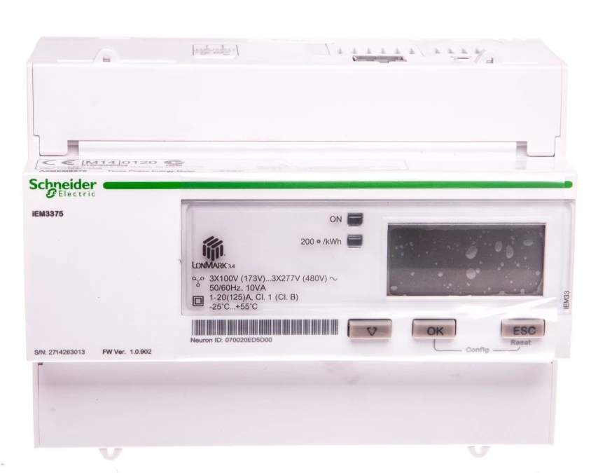 Licznik energii elektrycznej 1/3‑fazowy 125A 100‑277/173‑480V kl.1/B LON MID taryfowy cyfrowy modułowy A9MEM3375 - obrazek 2
