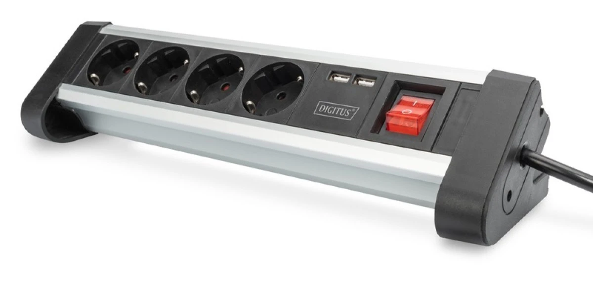 Listwa zasilająca biurowa 45 4‑gniazdowa 2x USB (5V/2A) z możliwością obrotu o 290 aluminiowa DA‑70614 - obrazek 1