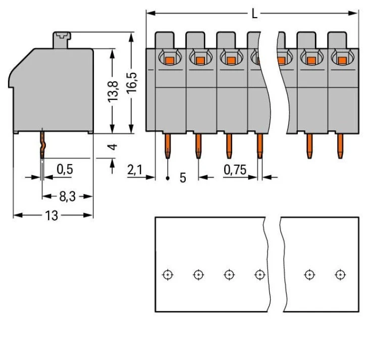 Listwa zaciskowa do płytek drukowanych 10‑biegunowa pomarańczowa raster 5mm 250‑510/000‑012 /20szt./ - obrazek 2