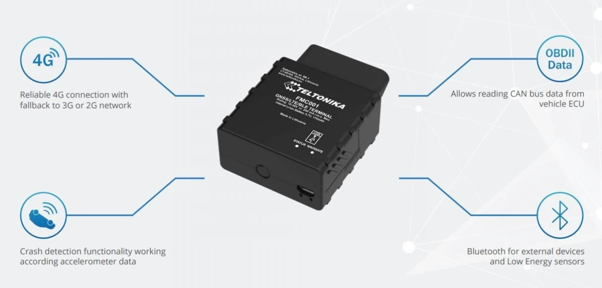 Lokalizator GPS Złącze OBDII, Plug and Play, GPS, LTE Cat.1, Bluetooth LE Teltonika FMC001 - obrazek 3