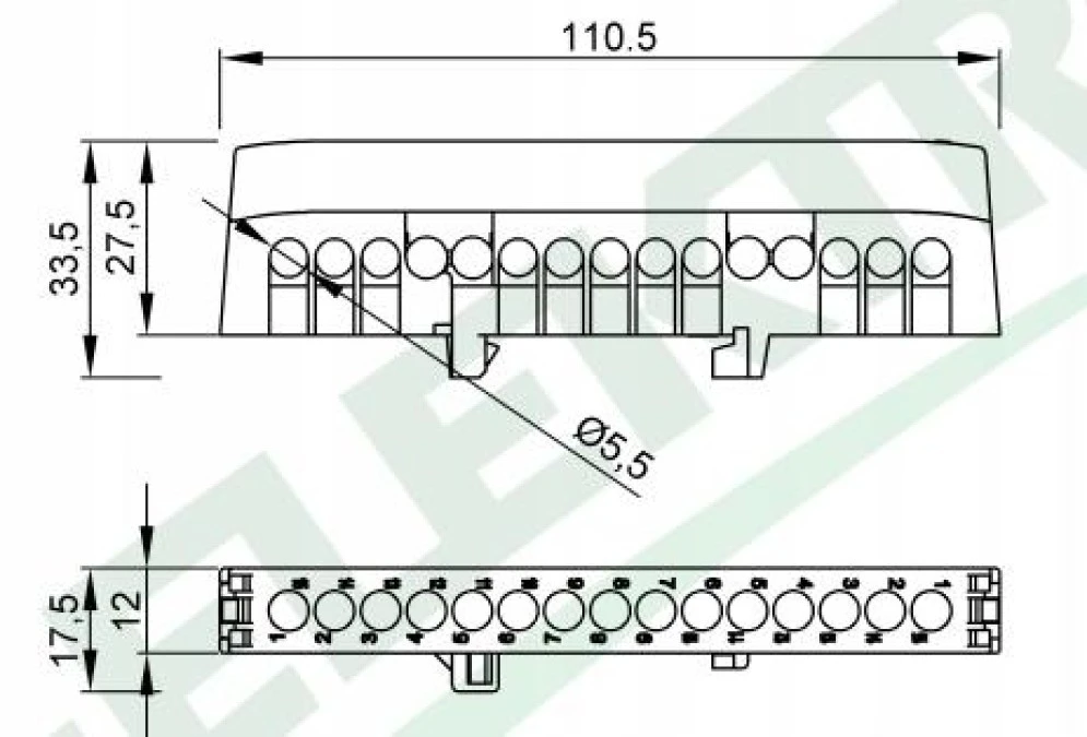 Listwa ochronna ZPI 15‑modułowa (15x16mm2) IP20 AL/CU ‑ żółto/zielona - obrazek 2