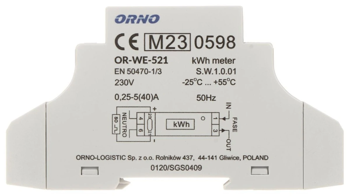 LICZNIK ENERGII ELEKTRYCZNEJ OR‑WE‑521 JEDNOFAZOWY ORNO - obrazek 3
