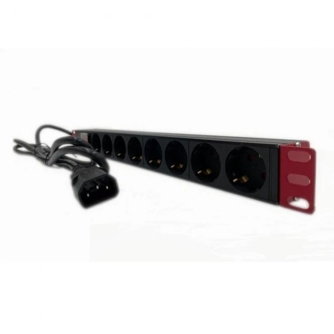 Listwa zasilająca Rack 1U 8x Schuko, włącznik, kabel C14 2m - obrazek 3