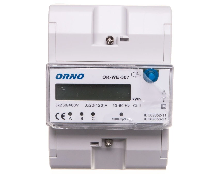 Licznik energii elektrycznej 3‑fazowy 3x20 /120A 3x230/V wyświetlacz LCD OR‑WE‑507 - obrazek 2