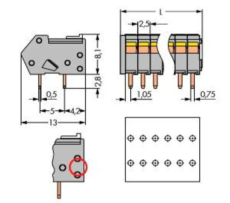 Listwa zaciskowa do płytek drukowanych 5‑biegunowa szara raster 2,5mm 218‑105 /100szt./ - obrazek 2