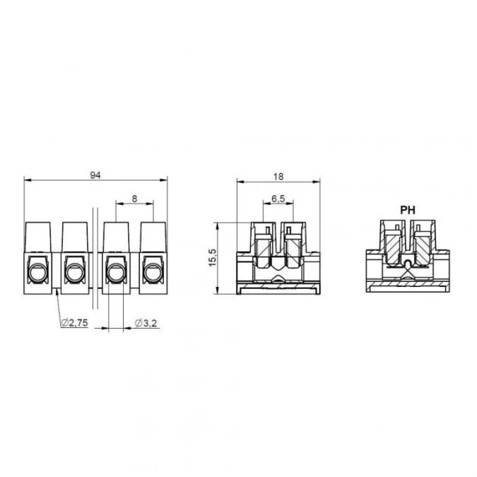 Listwa zaciskowa gwintowa MT 1104 PH ‑ 2,5 mm² ‑ 12‑torowa - obrazek 2