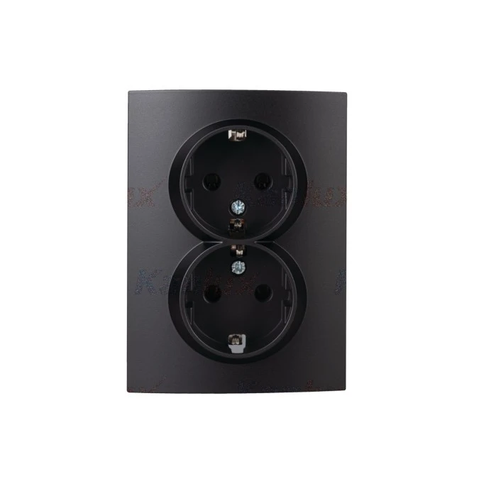 LOGI Gniazdo podwójne 2x2P+Z Schuko kompletne śrubowe 16A 250V Czarny mat 33609 - obrazek 1
