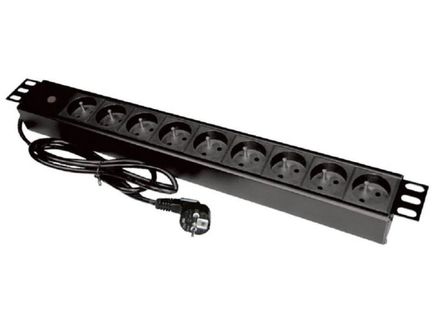 Listwa zasilająca rack 19 cali PDU gniazdo 9 x CEE 7/5 wtyk CEE 7/7 z diodą LED PZ09 - obrazek 1