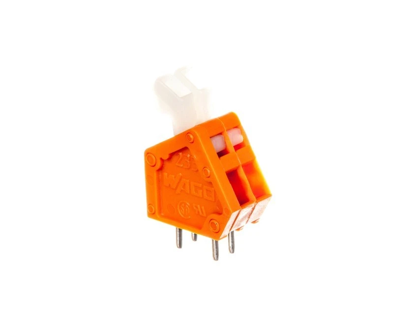 Listwa zaciskowa do płytek drukowanych 2‑torowa 2 piny/biegun raster 2,54mm z przyciskami pomarańczowa 233‑502 /100szt./ - obrazek 1