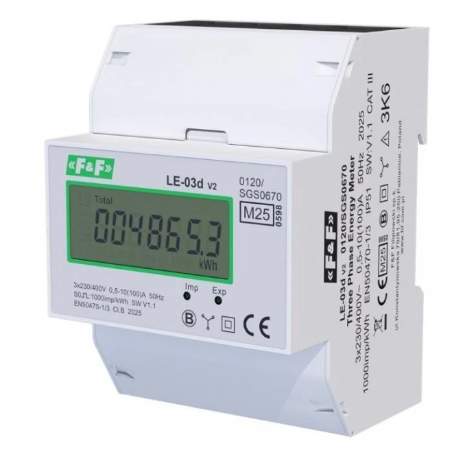 Licznik energii elektrycznej 3‑fazowy 100A 230/400V z wyświetlaczem LCD MID LE‑03D v.2 - obrazek 1