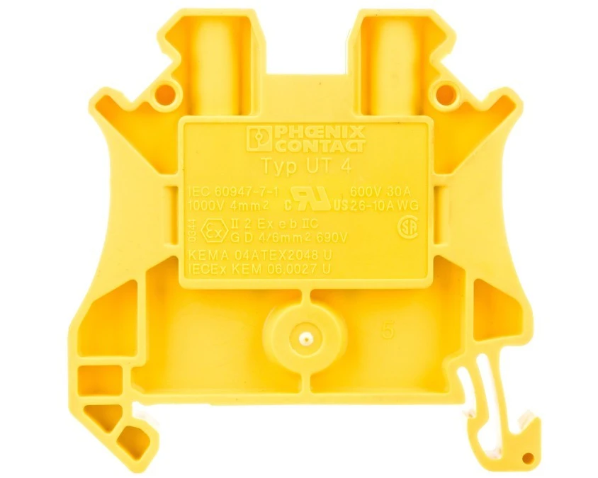 Listwa zaciskowa 2‑przewodowa 0,14‑6mm2 żółta UT 4 YE 3045114 /50szt./ - obrazek 1