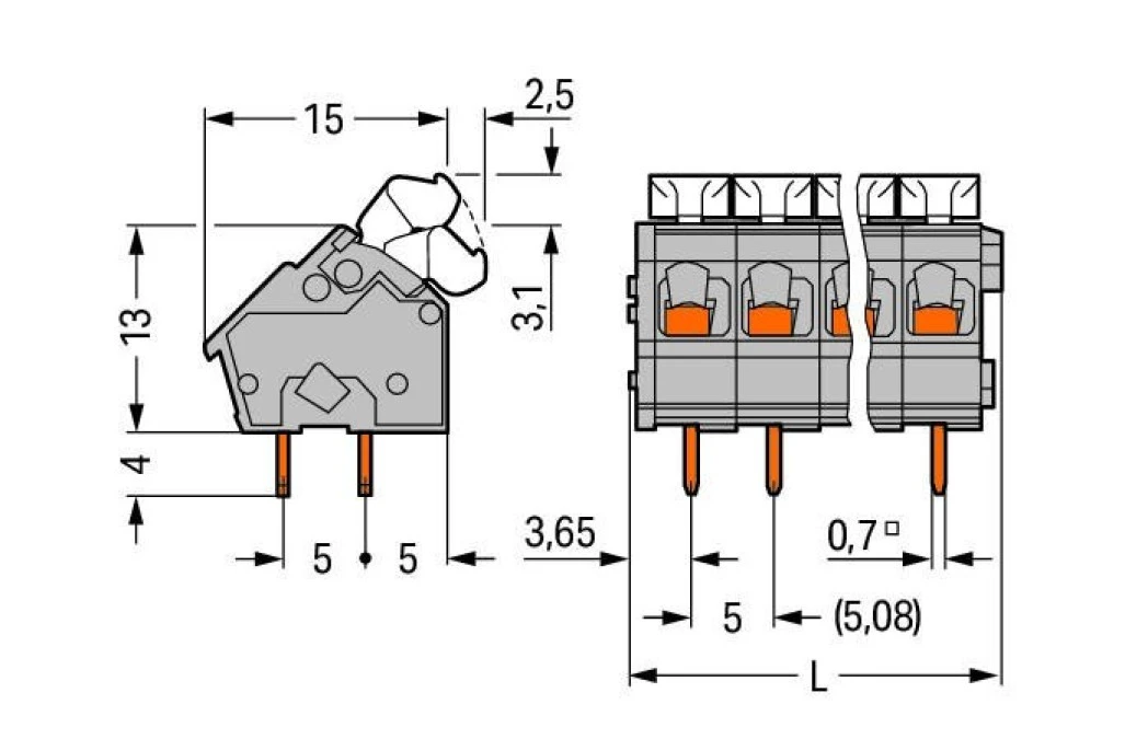 Listwa zaciskowa do płytek drukowanych 9‑biegunowa szara raster 5/5,08mm 256‑409/334‑000 /25szt./ - obrazek 2