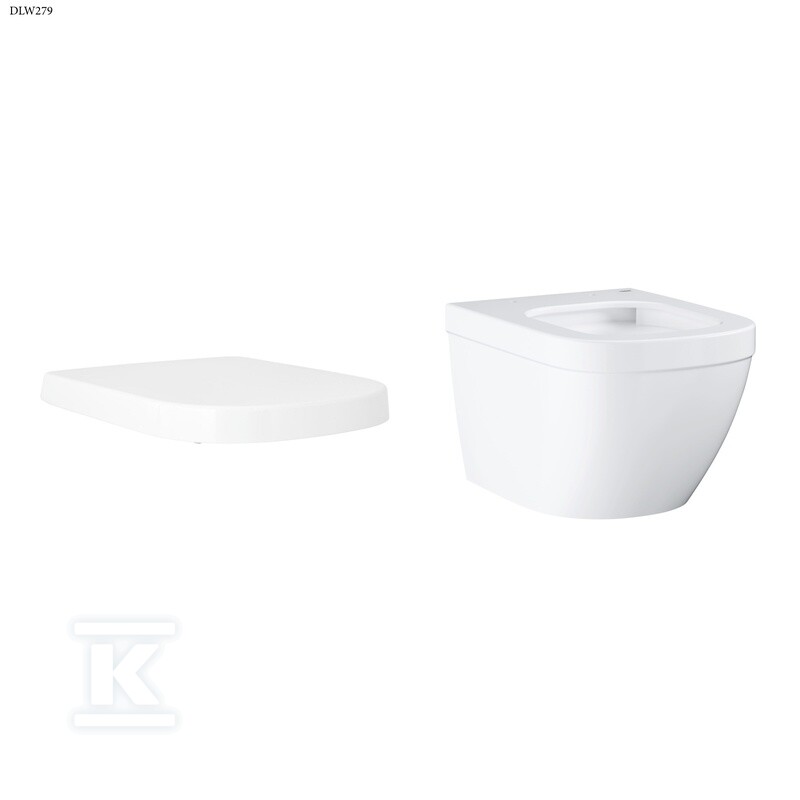 Miska WC wisząca Euro Ceramics - biel alpejska, 490 x 374 mm oraz deska sedesowa Euro Ceramics - wolnoopadająca, z duroplastu, demontowalna, mocowanie od góry DLW279 - obrazek 1