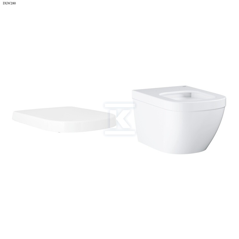 Miska WC wisząca Euro Ceramics - biel alpejska, 540 x 374 mm oraz deska sedesowa Euro Ceramics - wolnoopadająca, z duroplastu, demontowalna, mocowanie od góry DLW280 - obrazek 1