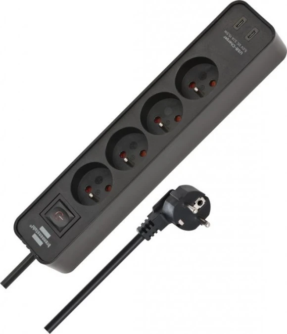 Listwa zasilająca Ecolor 4‑gniazda 230V + 2xUSB‑C czarna 1,5m H05VV‑F3G1,5 1153244106 - obrazek 1