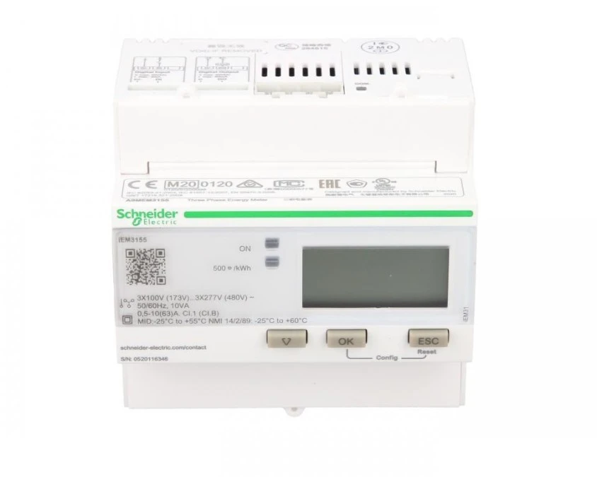 Licznik energii elektrycznej 1/3‑fazowy 63A 100‑277/173‑480V kl.1/B Modbus MID taryfowy cyfrowy modułowy iEM3155 A9MEM3155 - obrazek 1
