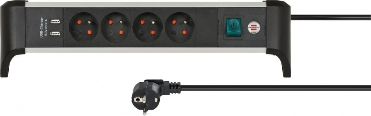 Listwa zasilająca Alu‑Office‑Line z 4 gniazdami z wyłącznikiem biurko z kablem 1,8 m i 2x USB, maks. 3100 mA 1391044410 - obrazek 1