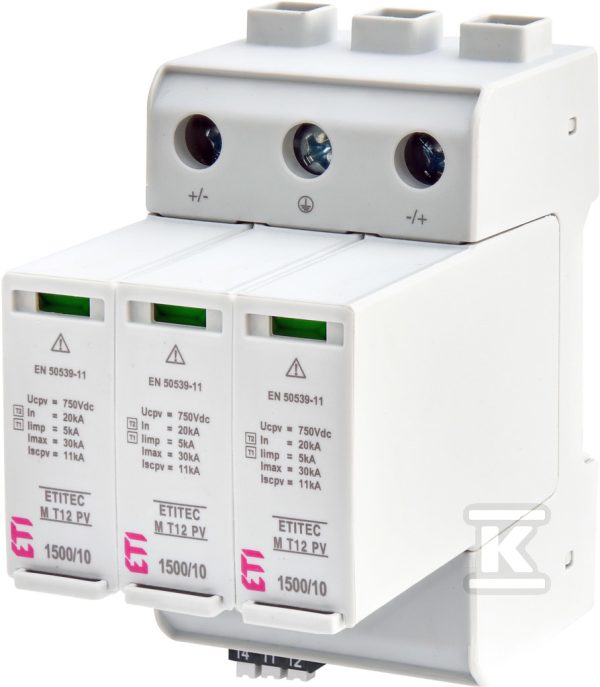 Ogranicznik przepięć T1, T2 (B, C) – do systemów PV ETITEC M T12 PV 1500/10 Y RC 002440514