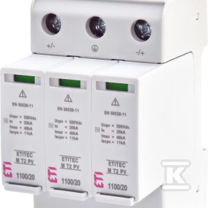 Ogranicznik przepięć T2 (C) – do systemów PV ETITEC M T2 PV 1100/20 Y RC 002440516 Ogranicznik przepięć T2 (C) – do systemów PV ETITEC M T2 PV 1100/20 Y RC 002440516