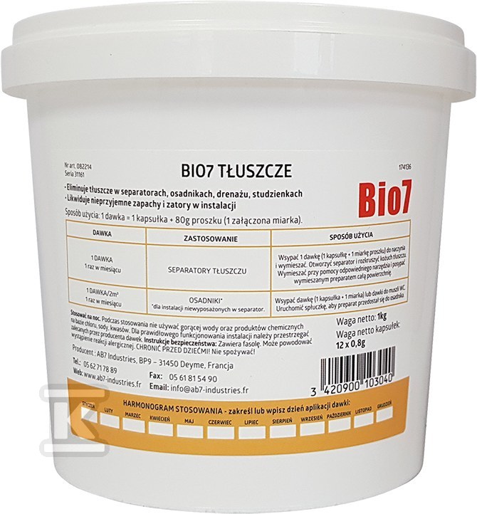 Preparat BIO7 TŁUSZCZE EKSPLOATACJA 1KG do osadników i separatorów tłuszczu BIO7-31973 - obrazek 1