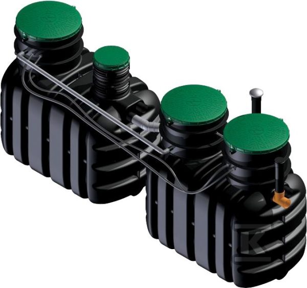 Oczyszczalnia przydomowa biologiczna BIO-DUO (RLM: 6 użytkowników), przepustowość 0.9m3/dobę, 2 zbioniki 2700L+2700L, zewnętrzna skrzynka sterująca, technologia hybrydowa (osad czynny i złoże biologiczne) W-140