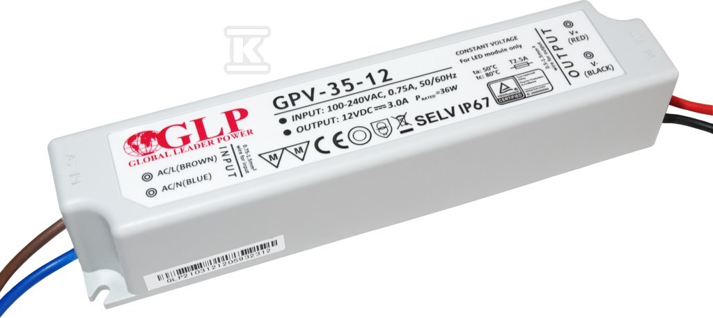 Zasilacz LED GLP 12V, 3A, 35W GPV-35-12 - obrazek 1