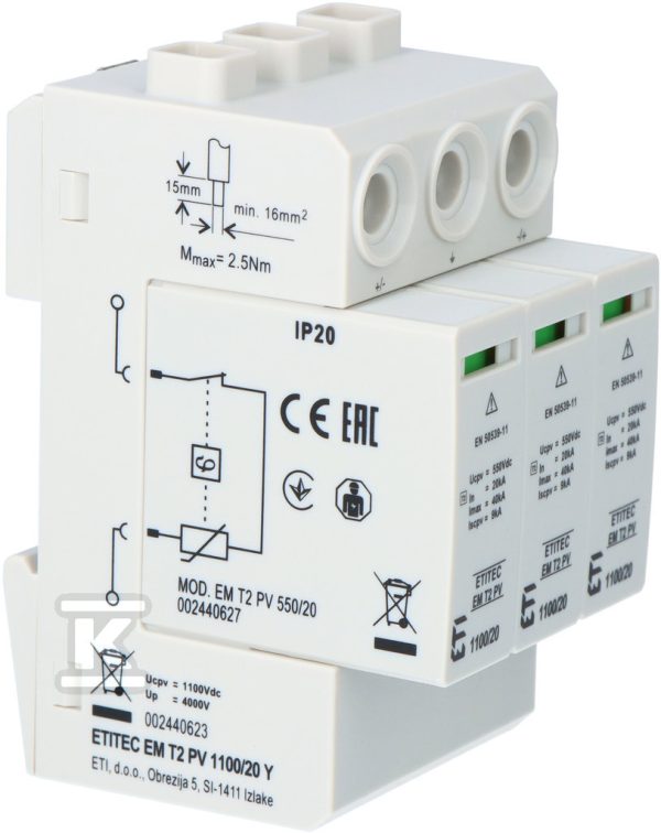 Ogranicznik przepięć T2 do systemów PV ETITEC EM T2 PV 1100/20 Y 002440623