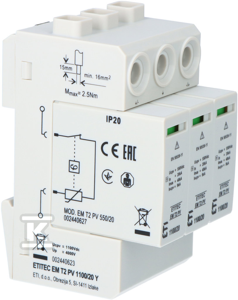 Ogranicznik przepięć T2 do systemów PV ETITEC EM T2 PV 1100/20 Y 002440623 - obrazek 1