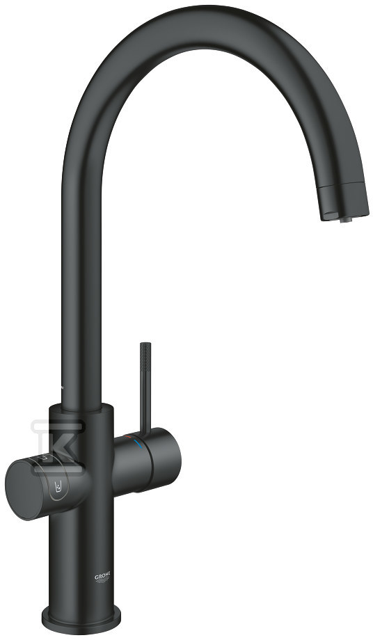 Zestaw startowy Grohe Blue Hom, bateria, chłodziarka, butla z CO2 i filtr 600 l, dostęp do wody zwykłej i filtrowanej (niegazowana, średnio gazowana, gazowana), kąt obrotu wylewki typu C 150° głowica Ceramiczna 28mm aksamitna czerń 31455KS1 - obrazek 1