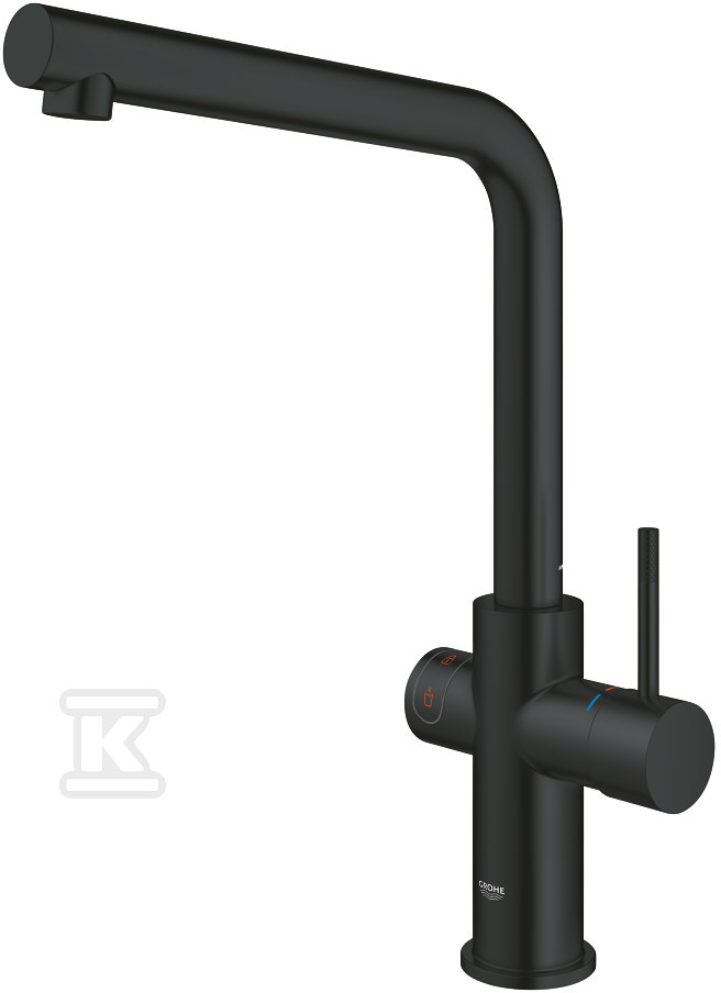 System gotujący wodę Grohe Red Duo kuchenny, bateria i bojler 4 l, dostęp do wody zwykłej i wrzątku, głowica Ceramiczna 28 mm, blokada bezpieczeństwa, kąt obrotu wylewki typu L 150° filtr w zestawie aksamitna czerń 30327KS1 - obrazek 1