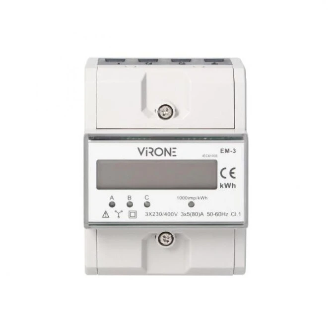 Licznik energii trzyfazowy 3‑F podlicznik elektroniczny 230V 80A 5A IP51 VIRONE EM‑3 - obrazek 1