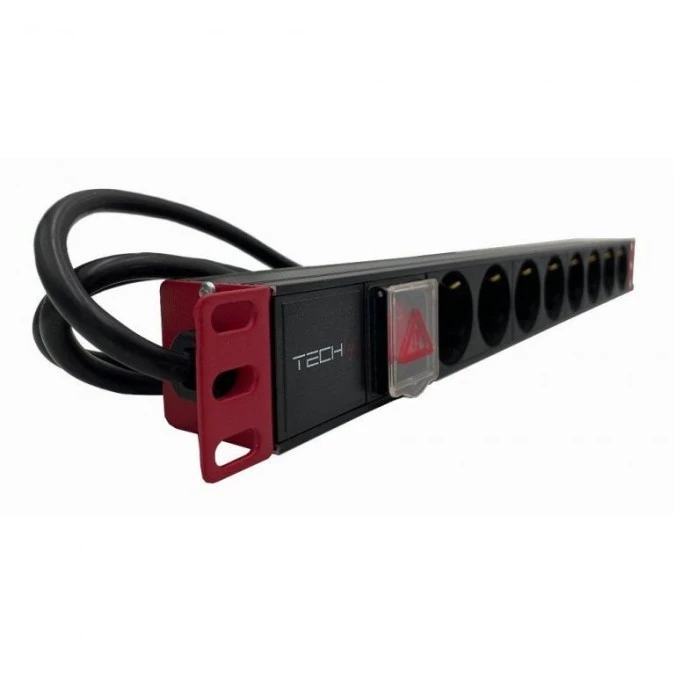 Listwa zasilająca Rack 1U 8x Schuko, włącznik, kabel C14 2m - obrazek 2