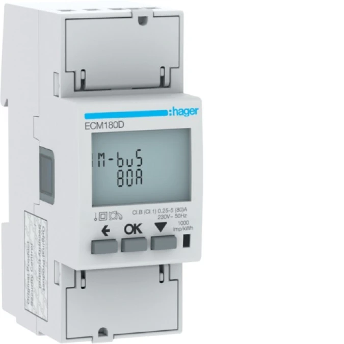 Licznik energii elektrycznej 1‑fazowy, 80A 2M, M‑bus, MID agardio.measure ECM180D - obrazek 1