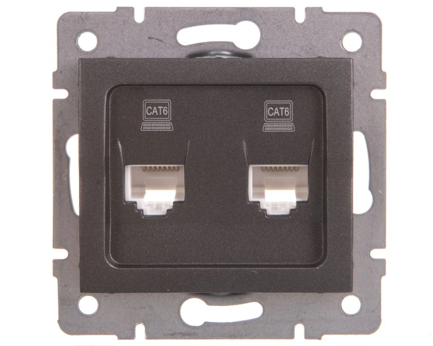 LOGI Gniazdo komputerowe podwójne niezależne (2x RJ45Cat 6 Jack) grafit 021420041 25288 - obrazek 1