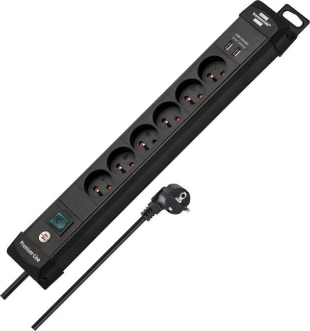 Listwa zasilająca Premium‑Line z USB 6‑gniazd czarny 3m H05VV‑F 3G1,5 *FR/BE* 1951164602 - obrazek 1