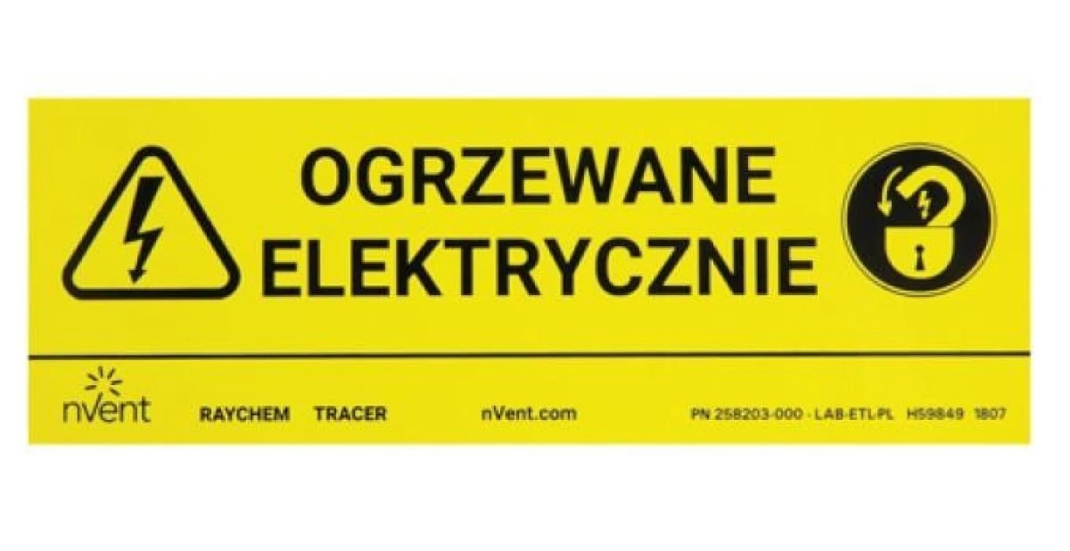Naklejka ostrzegawcza Raychem LAB‑ETL‑PL ‑ Ogrzewanie Elektryczne ‑ j. polski - obrazek 1