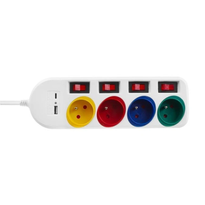 Listwa zasilająca Maclean, przedłużacz 4 gniazda + USB A / C, z włącznikami, 250VAC/10A, 1.5m, biała, MCE508 W - obrazek 3