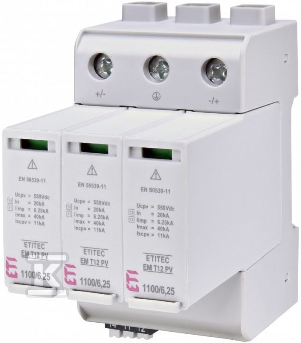 Ogranicznik przepięć T1, T2 (B, C) – do systemów PV ETITEC EM T12 PV 1100/6,25 Y RC 002440581
