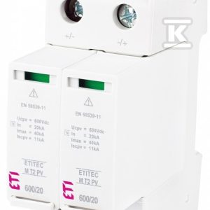 Ogranicznik przepięć T2 (C) – do systemów PV ETITEC M T2 PV 600/20 RC 002440621 Ogranicznik przepięć T2 (C) – do systemów PV ETITEC M T2 PV 600/20 RC 002440621