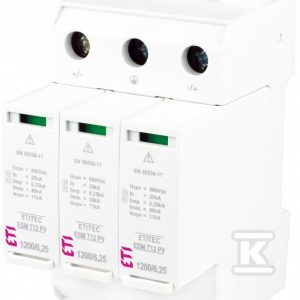 Ogranicznik przepięć T1, T2 (B, C) – do systemów PV ETITEC ESM T12 PV 1200/6,25 Y RC 002440641 Ogranicznik przepięć T1, T2 (B, C) – do systemów PV ETITEC ESM T12 PV 1200/6,25 Y RC 002440641