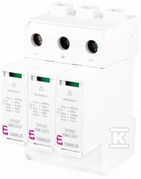 Ogranicznik przepięć T1, T2 (B, C) – do systemów PV ETITEC ESM T12 PV 1200/6,25 Y RC 002440641