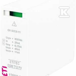 Moduł wymienny ogranicznika przepięć T1,T2 (kl.B,C) do systemów PV MOD. ESM T12 PV 600/6,25 S 002440642 Moduł wymienny ogranicznika przepięć T1,T2 (kl.B,C) do systemów PV MOD. ESM T12 PV 600/6,25 S 002440642