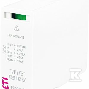 Moduł wymienny ogranicznika przepięć T1,T2 (kl.B,C) do systemów PV MOD. ESM T12 PV 600/6,25 M 002440643 Moduł wymienny ogranicznika przepięć T1,T2 (kl.B,C) do systemów PV MOD. ESM T12 PV 600/6,25 M 002440643