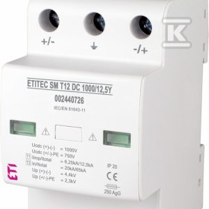 Ogranicznik przepięć T1, T2 (B, C) – DC – bez prądu upływu ETITEC SM T12 DC 1000/12,5 Y 002440726 Ogranicznik przepięć T1, T2 (B, C) – DC – bez prądu upływu ETITEC SM T12 DC 1000/12,5 Y 002440726
