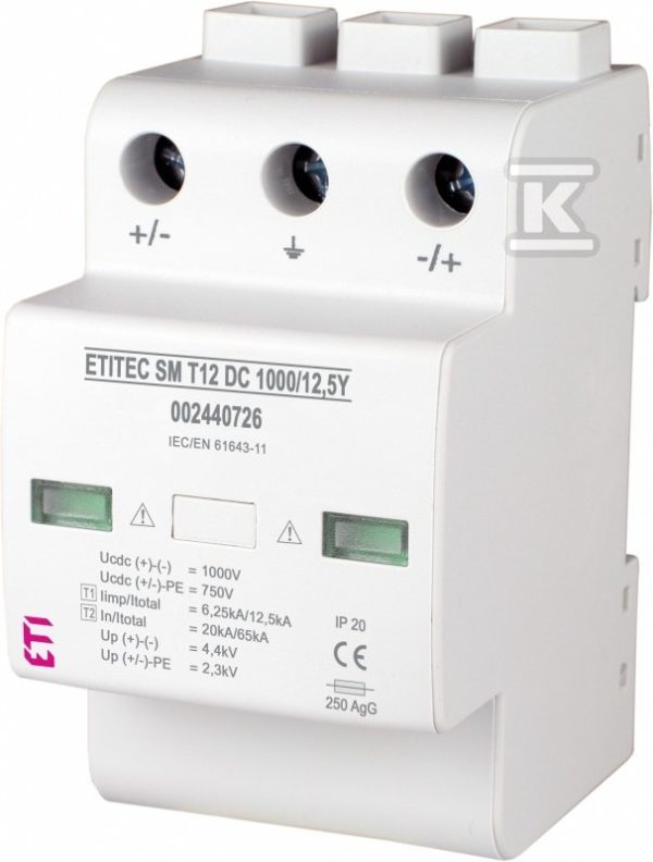 Ogranicznik przepięć T1, T2 (B, C) – DC – bez prądu upływu ETITEC SM T12 DC 1000/12,5 Y RC 002440727
